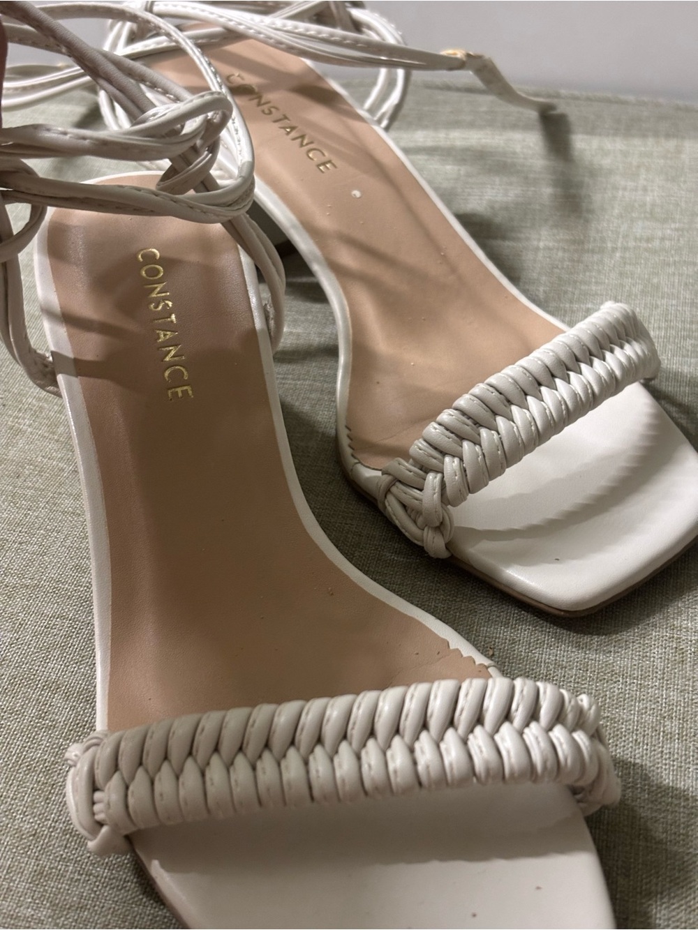 ME Makeover Essentials White Braided Strap Lace-Up Heels